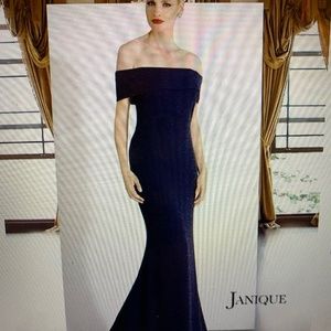 Janique 2933 Off Shoulder Glitter Mermaid Gown